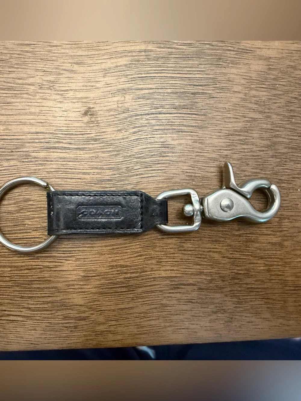 Coach Black Leather Key & Card Holder Keychain with Silver Hardware